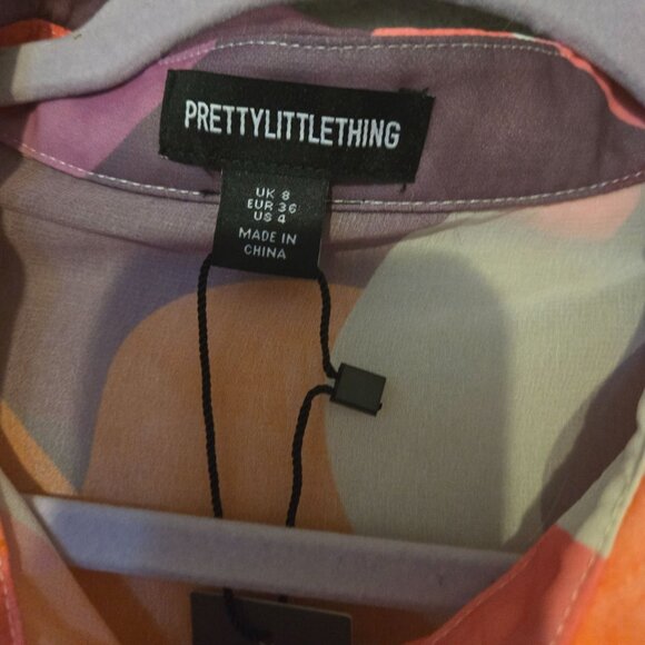 PrettyLittleThing Pink Abstract Print Women Long Sleeve ButtonUp Oversized Shirt - Picture 7 of 7